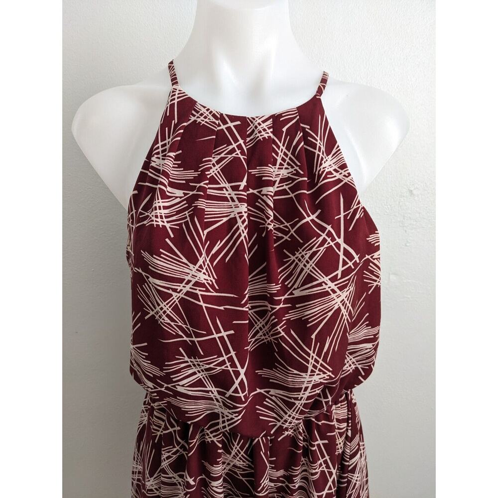 Article Medium Halter Shift Mini Dress Maroon White Abstract Print Sleeveless - Picture 7 of 15